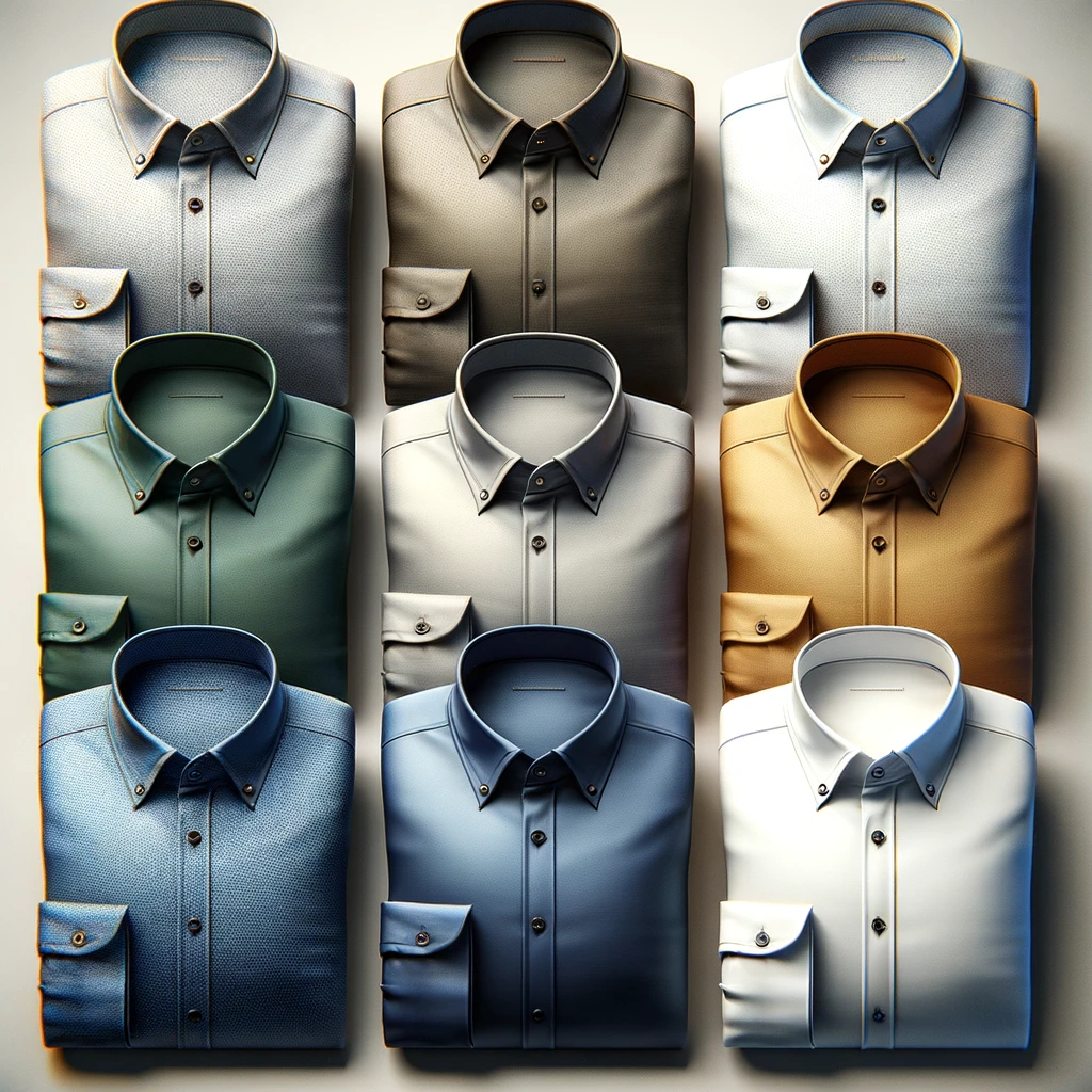 Dall·e 2024 03 12 22.18.32 create an image showcasing a series of men's dress shirts without chest pockets, emphasizing a sleek and modern look. these shirts should represent a